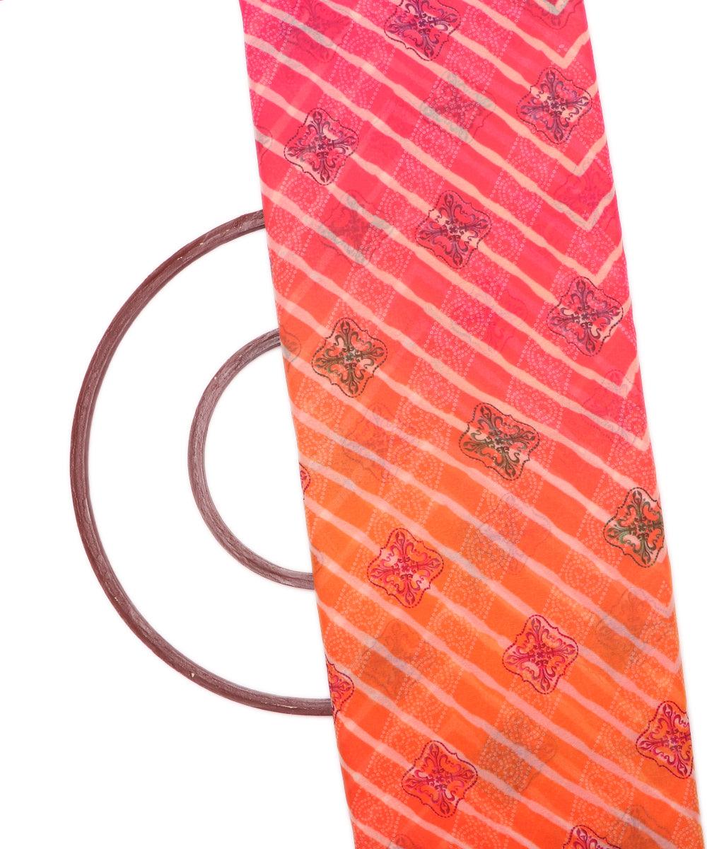 orange colour lehariya print viscose georgette fabric