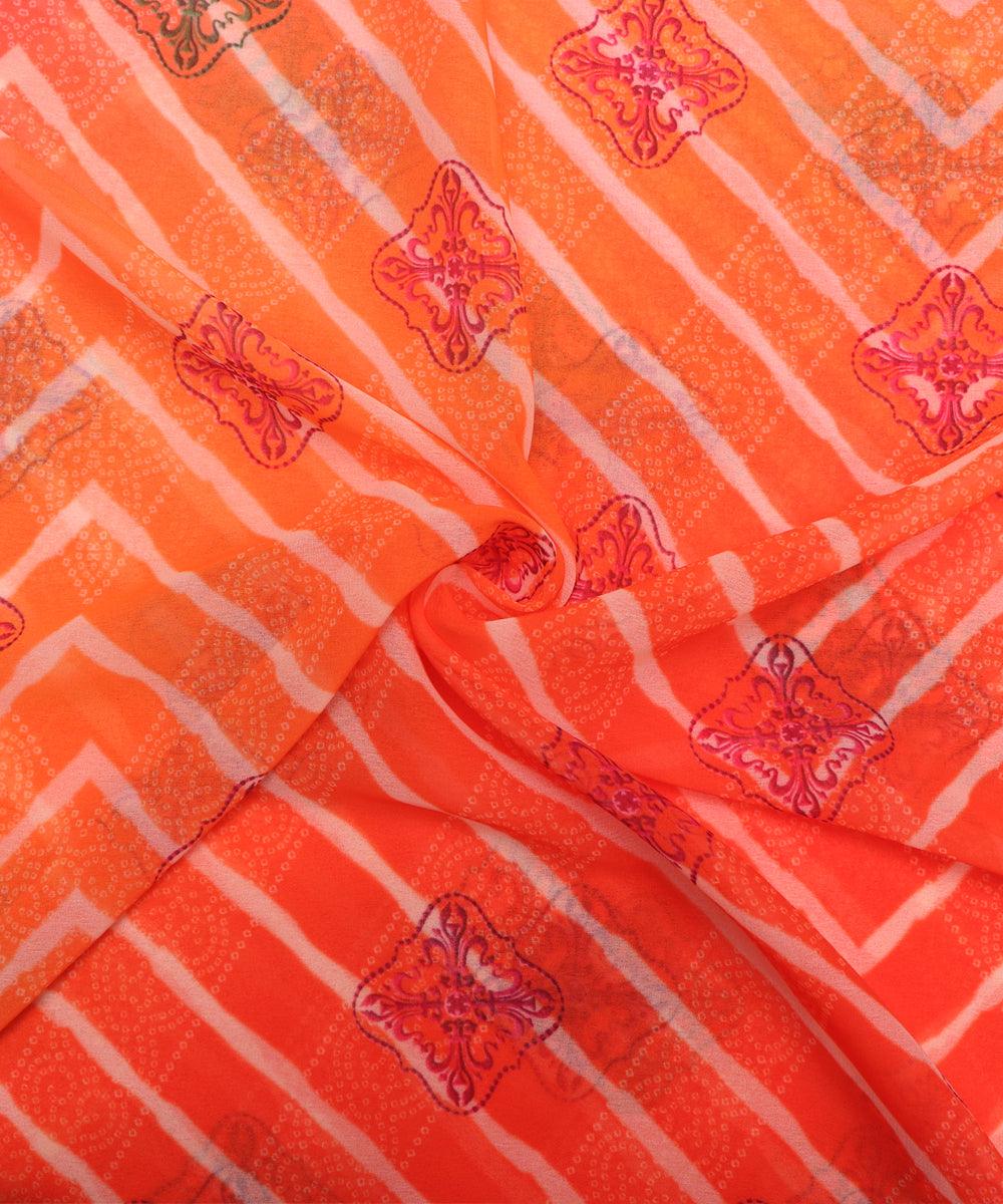 orange colour lehariya print viscose georgette fabric
