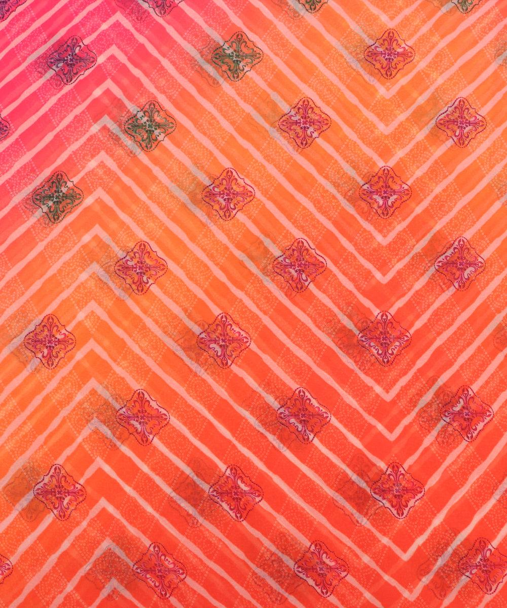 orange colour lehariya print viscose georgette fabric