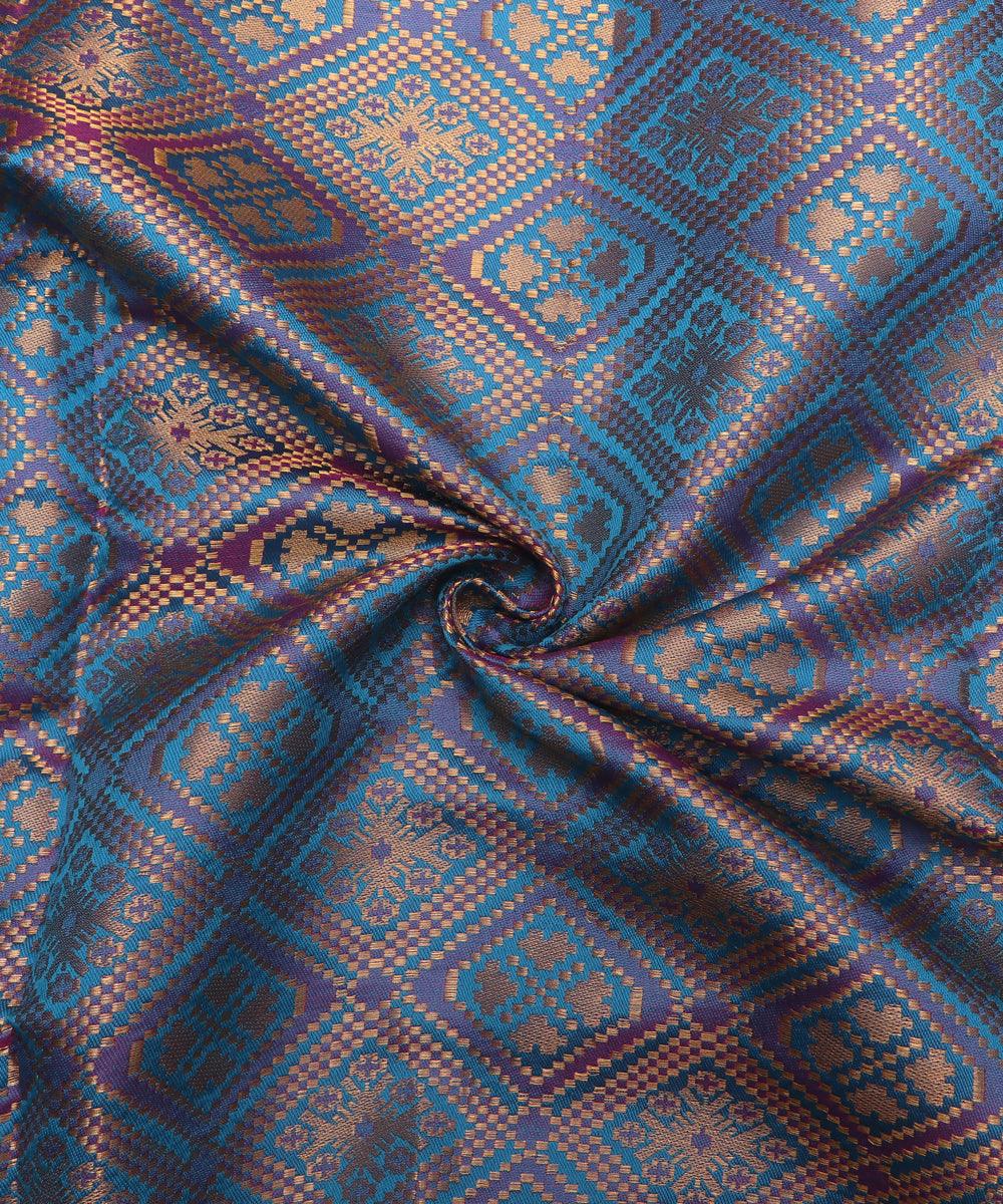 purple colour geometric print brocade silk fabric