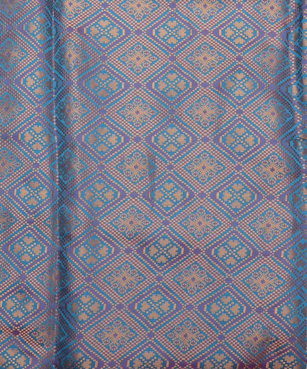 purple colour geometric print brocade silk fabric