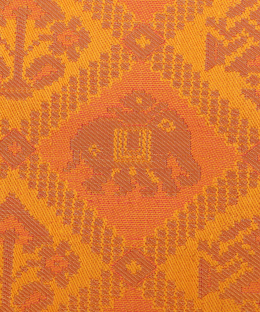 yellow colour traditional print brocade silk fabric