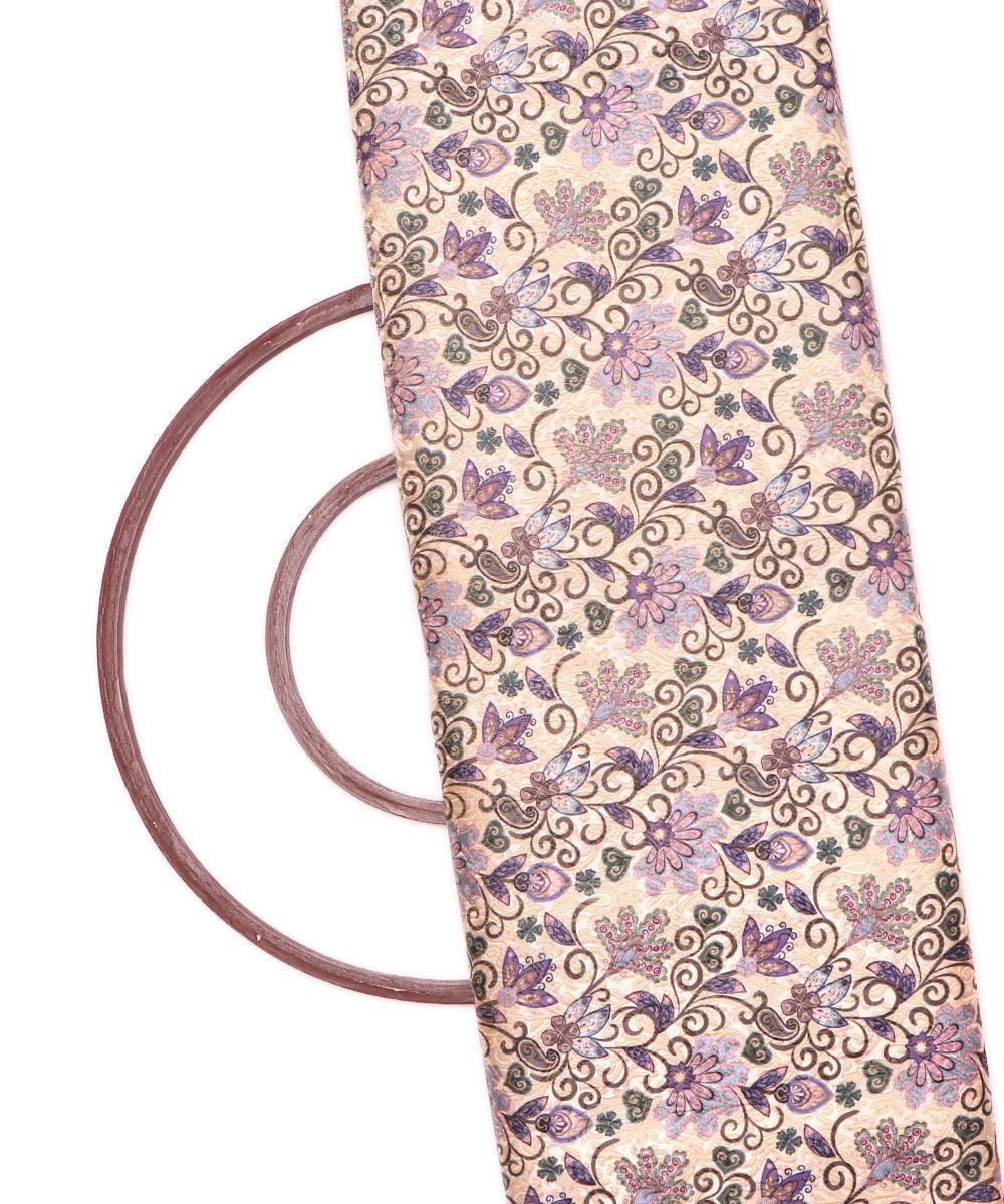purple color floral print digital jaquard banarasi brocade silk fabric