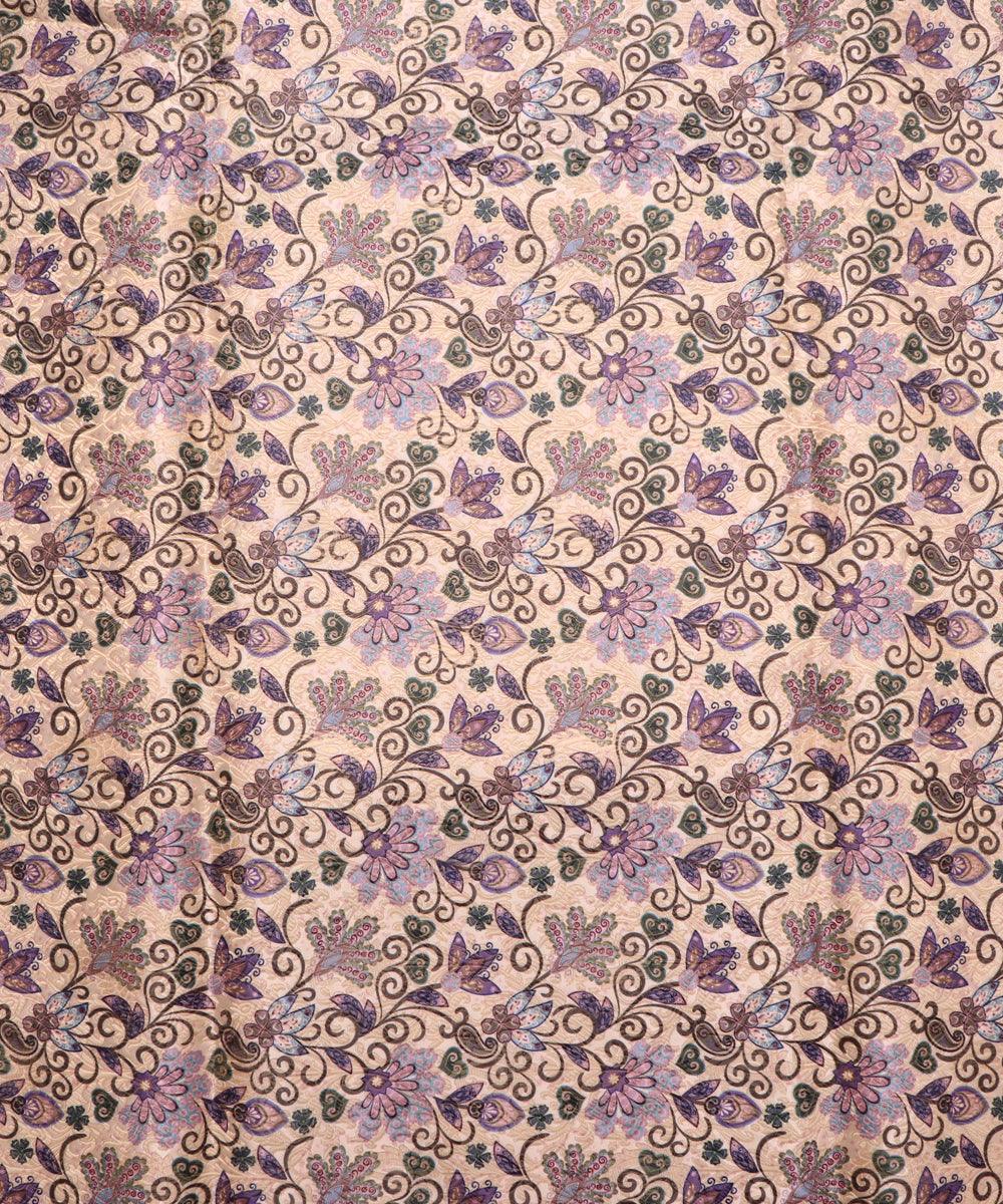 purple color floral print digital jaquard banarasi brocade silk fabric