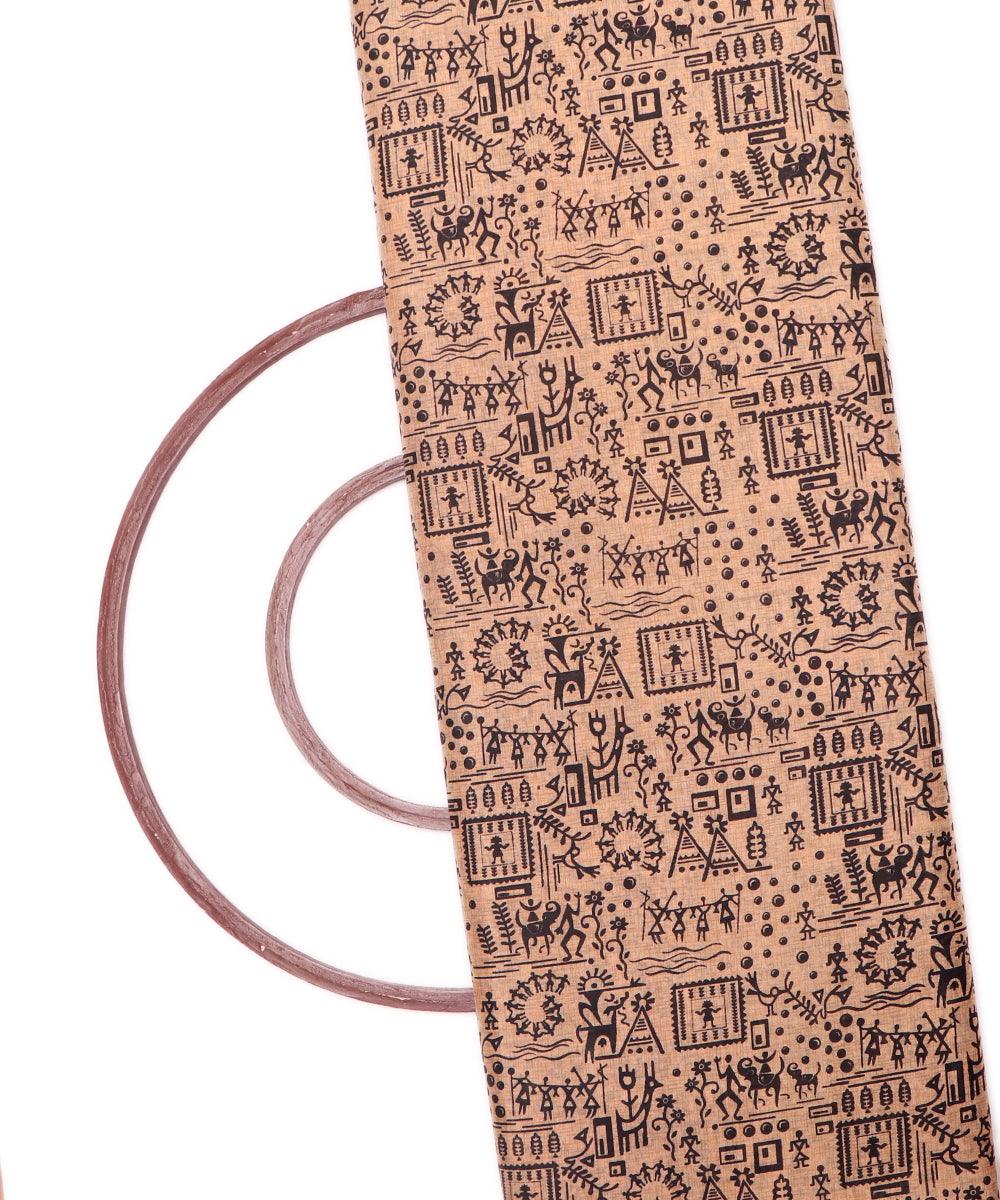 off white colour kalamkari print manipuri silk fabric