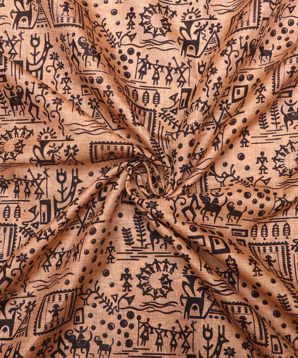 off white colour kalamkari print manipuri silk fabric