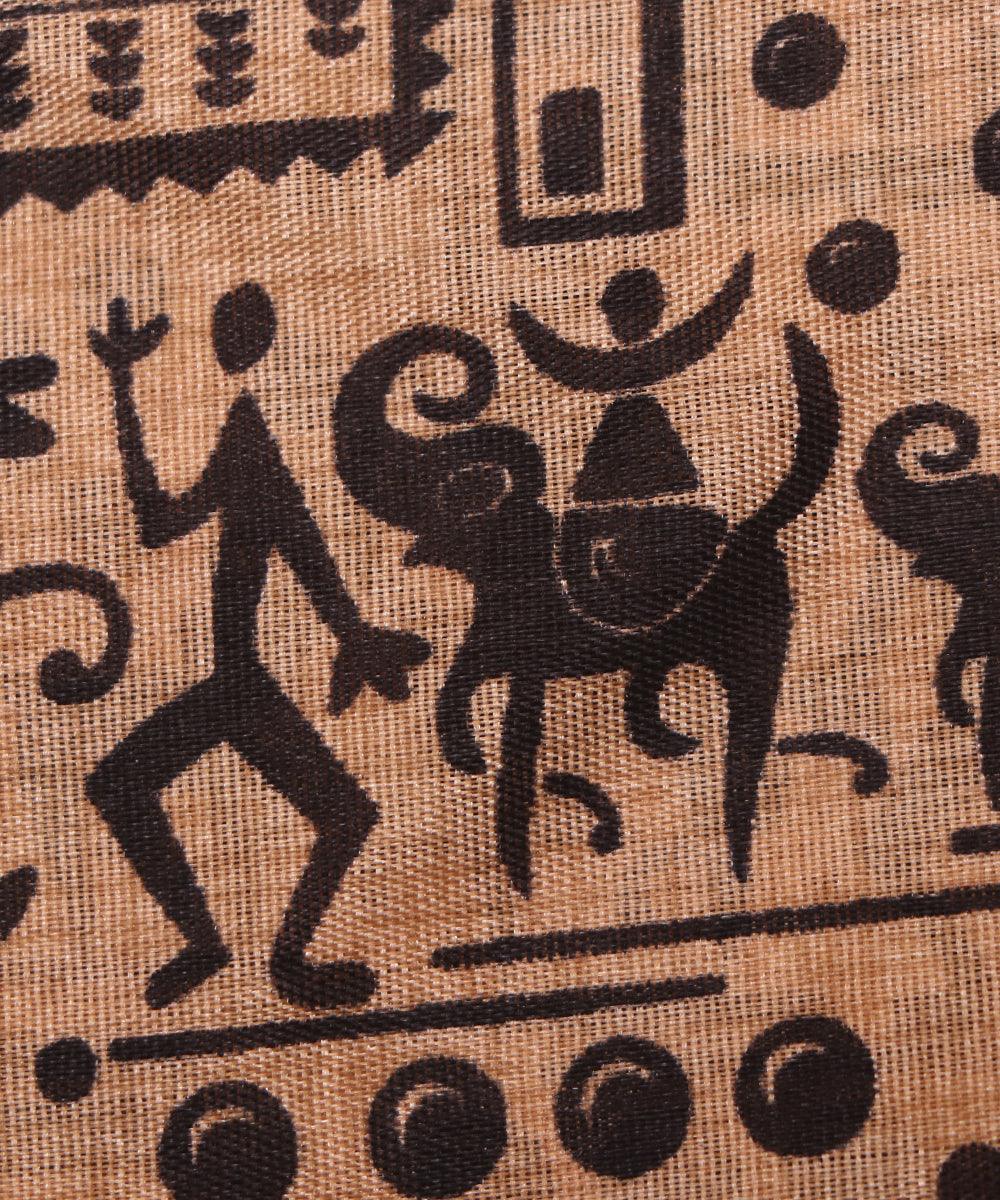 off white colour kalamkari print manipuri silk fabric