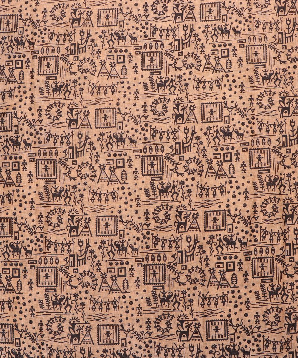 off white colour kalamkari print manipuri silk fabric