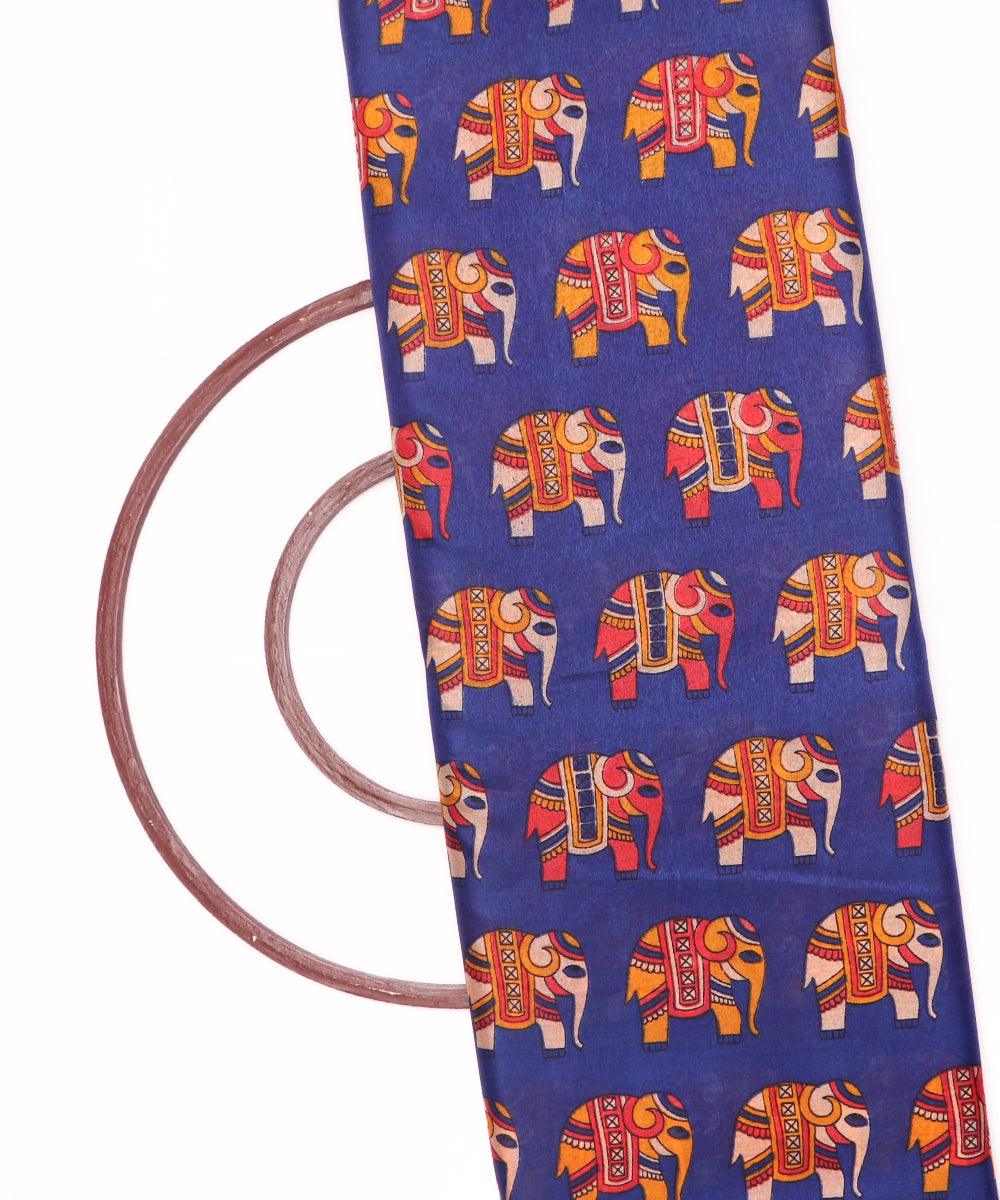 royal blue colour motif print manipuri silk fabric