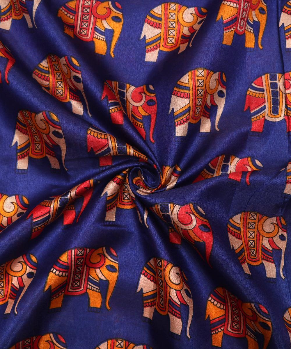 royal blue colour motif print manipuri silk fabric