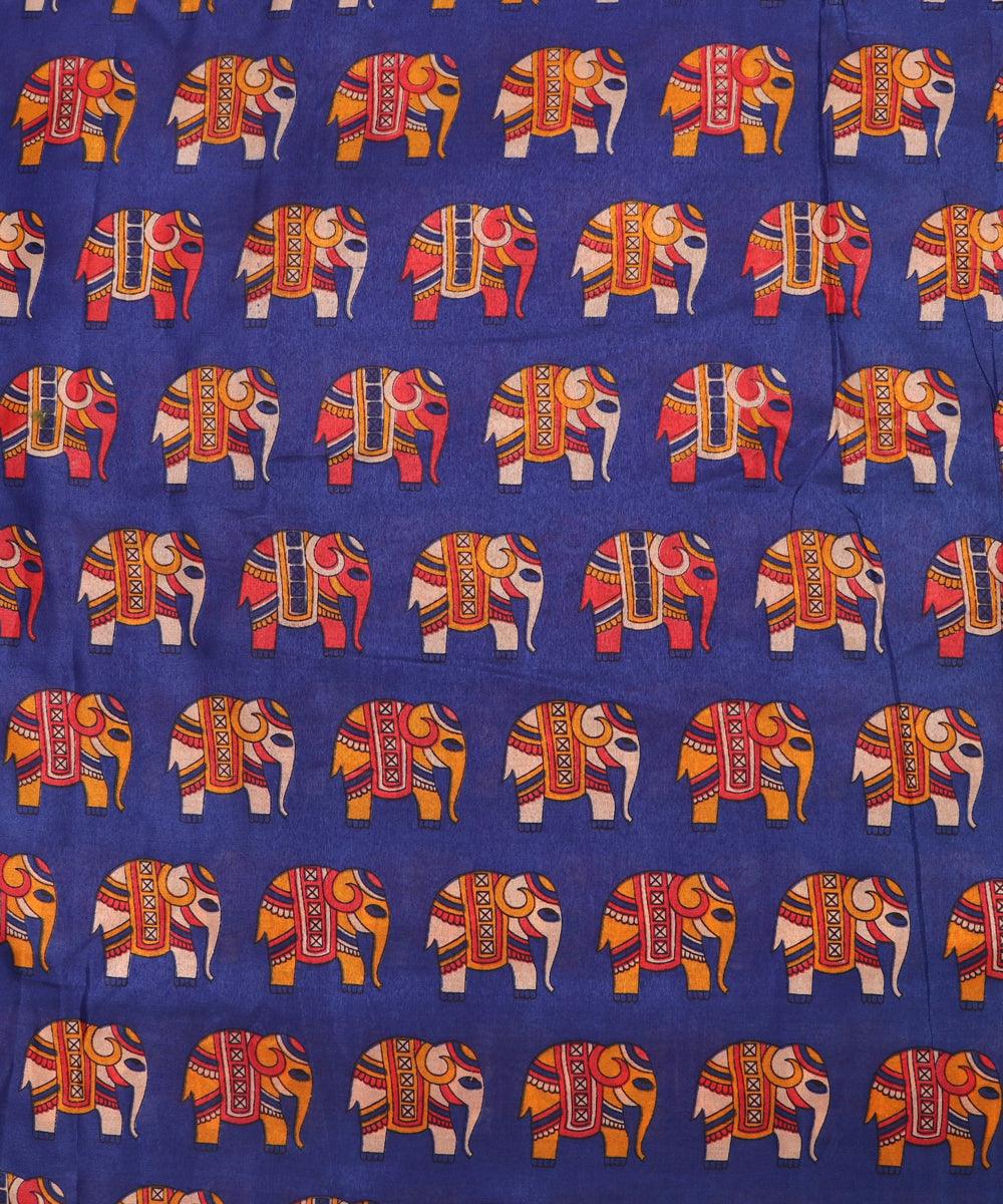royal blue colour motif print manipuri silk fabric
