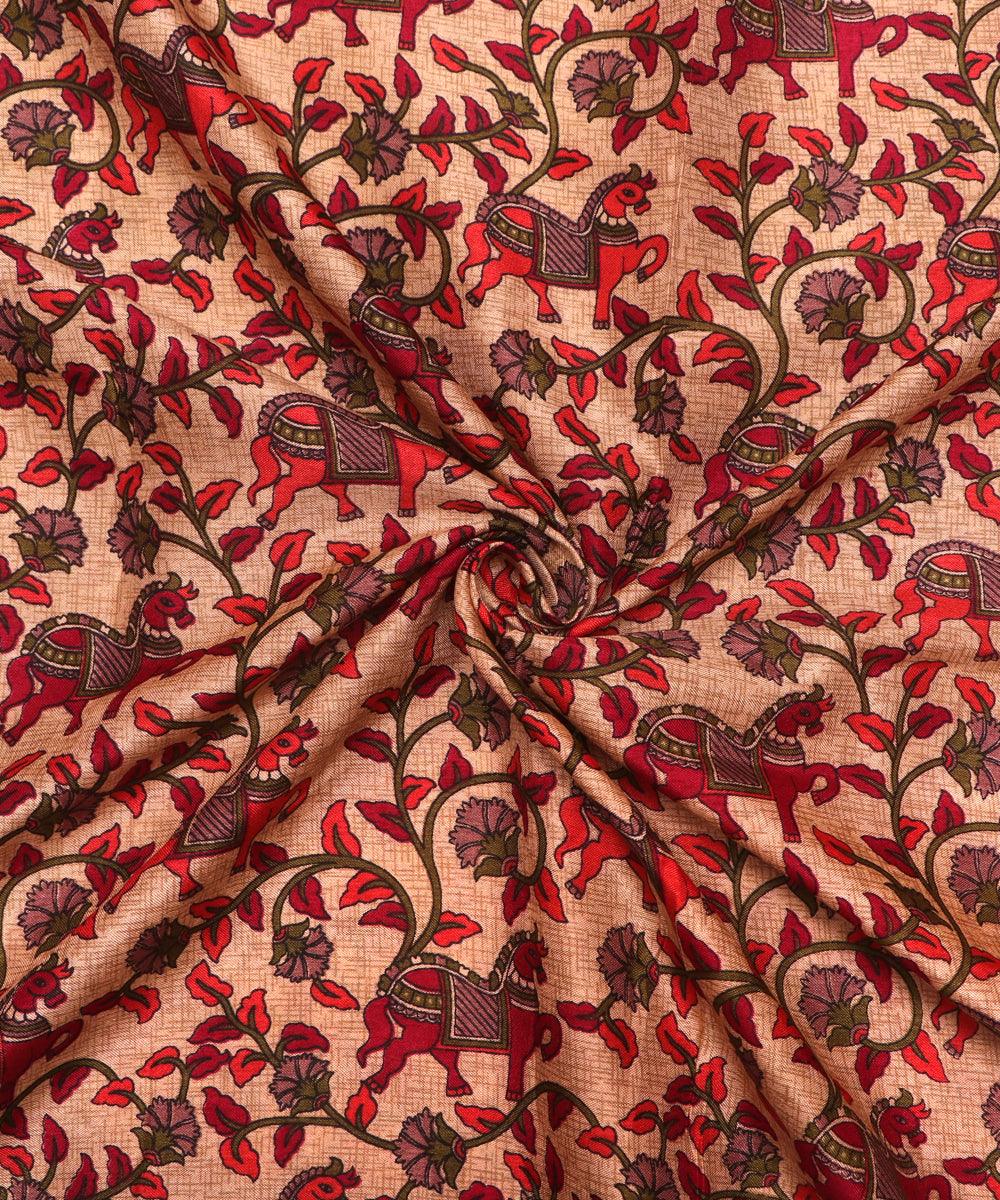 off white colour object print manipuri silk fabric 1