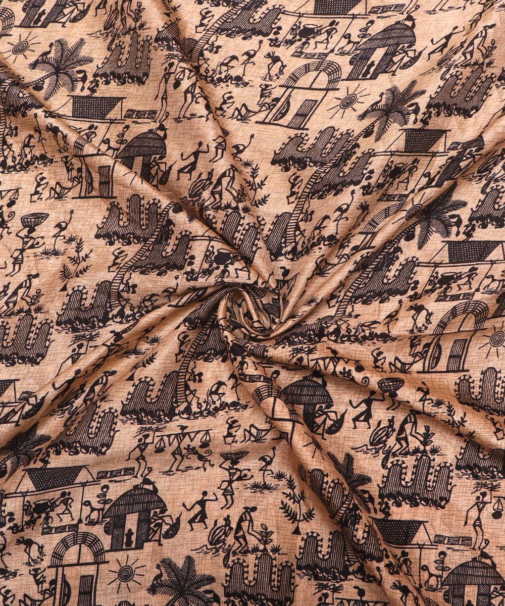 off white colour warli print manipuri silk fabric