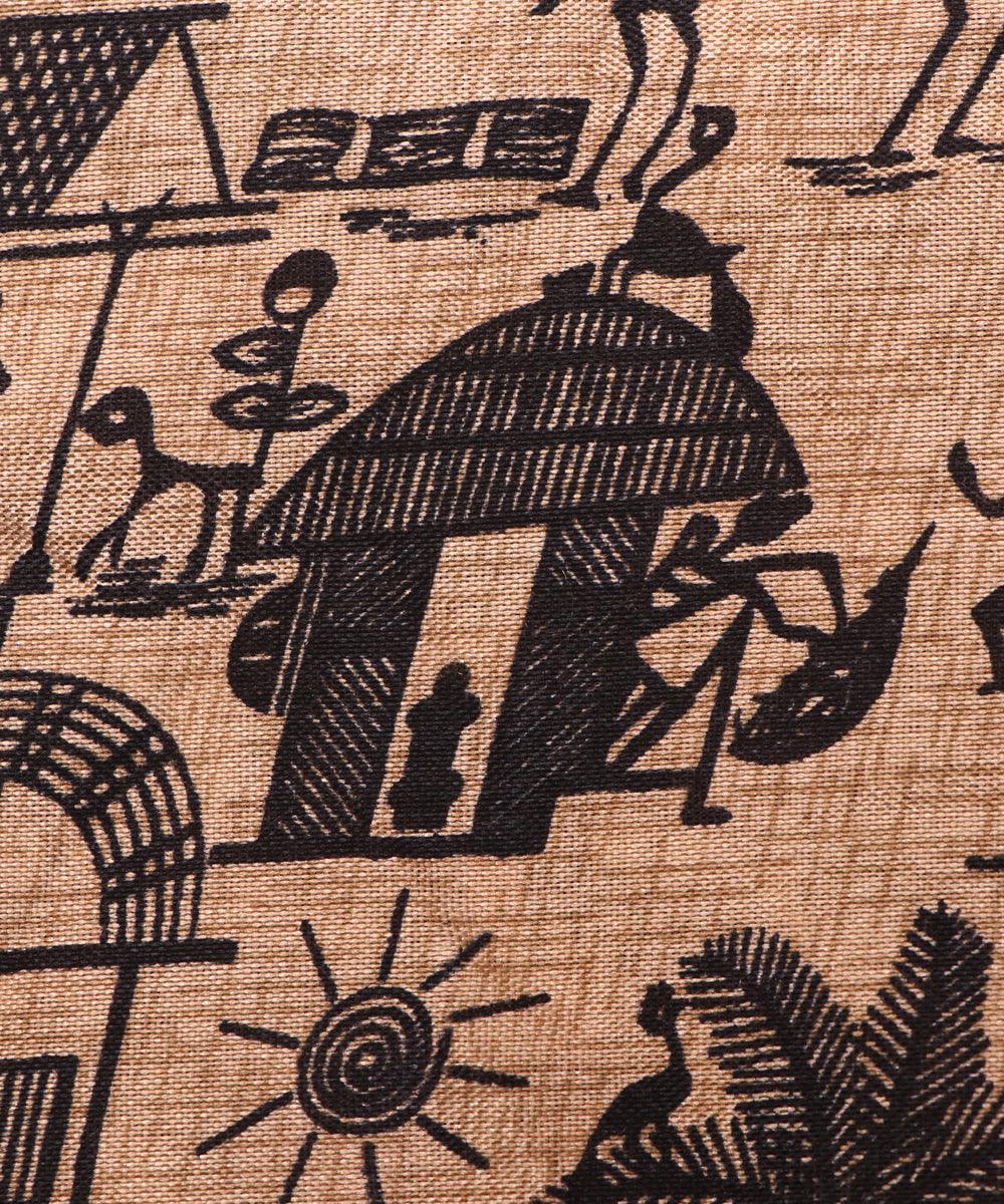 off white colour warli print manipuri silk fabric