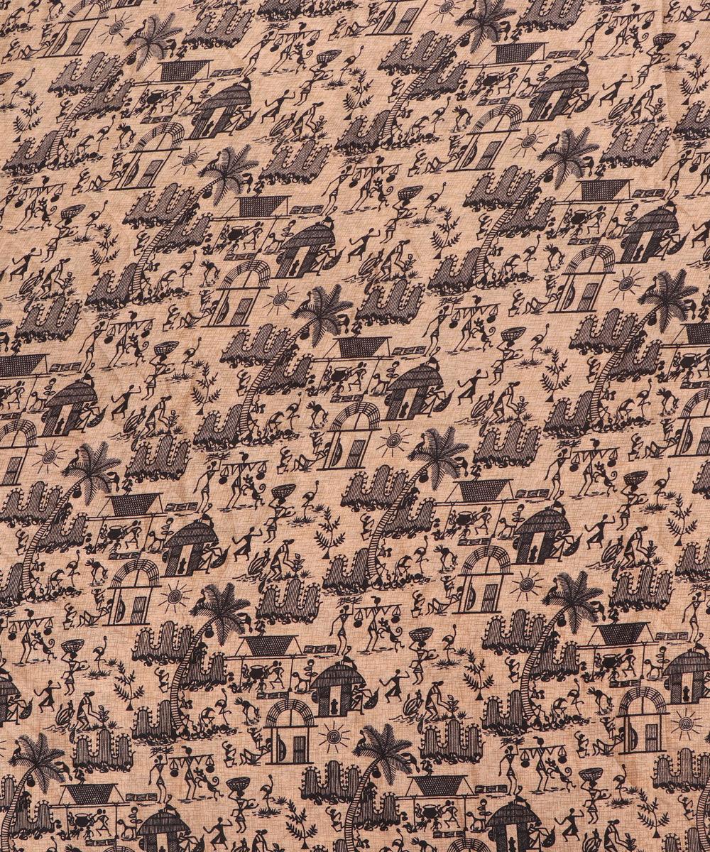 off white colour warli print manipuri silk fabric