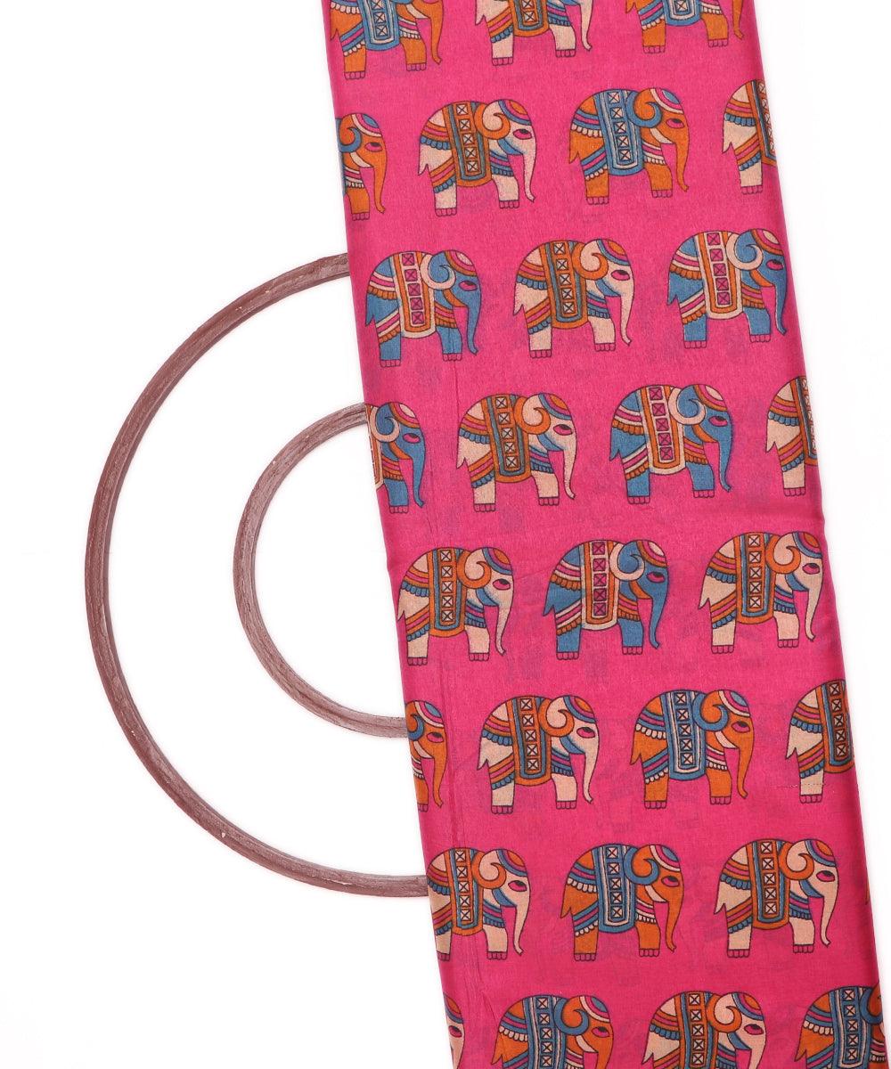 magenta colour animal print manipuri silk fabric