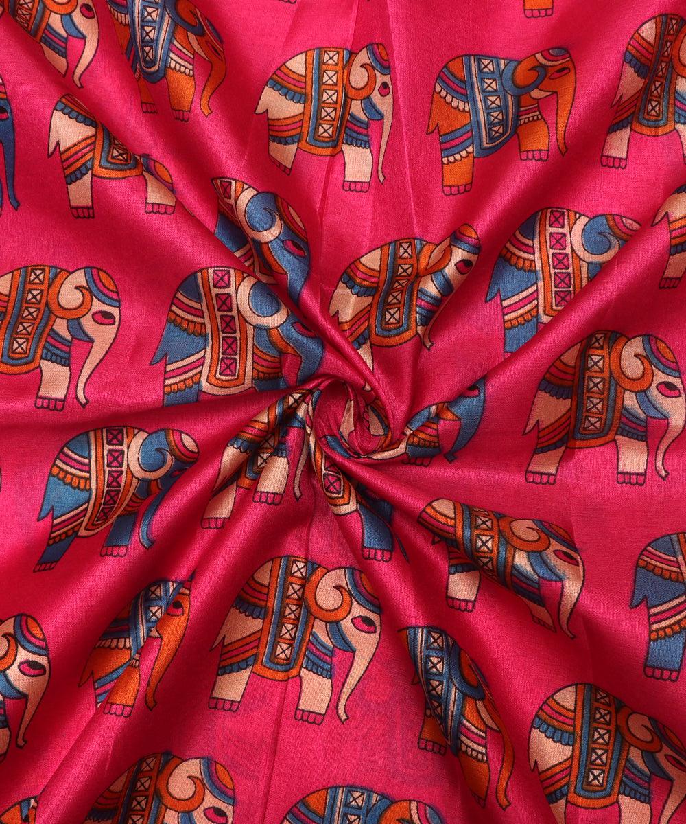 magenta colour animal print manipuri silk fabric