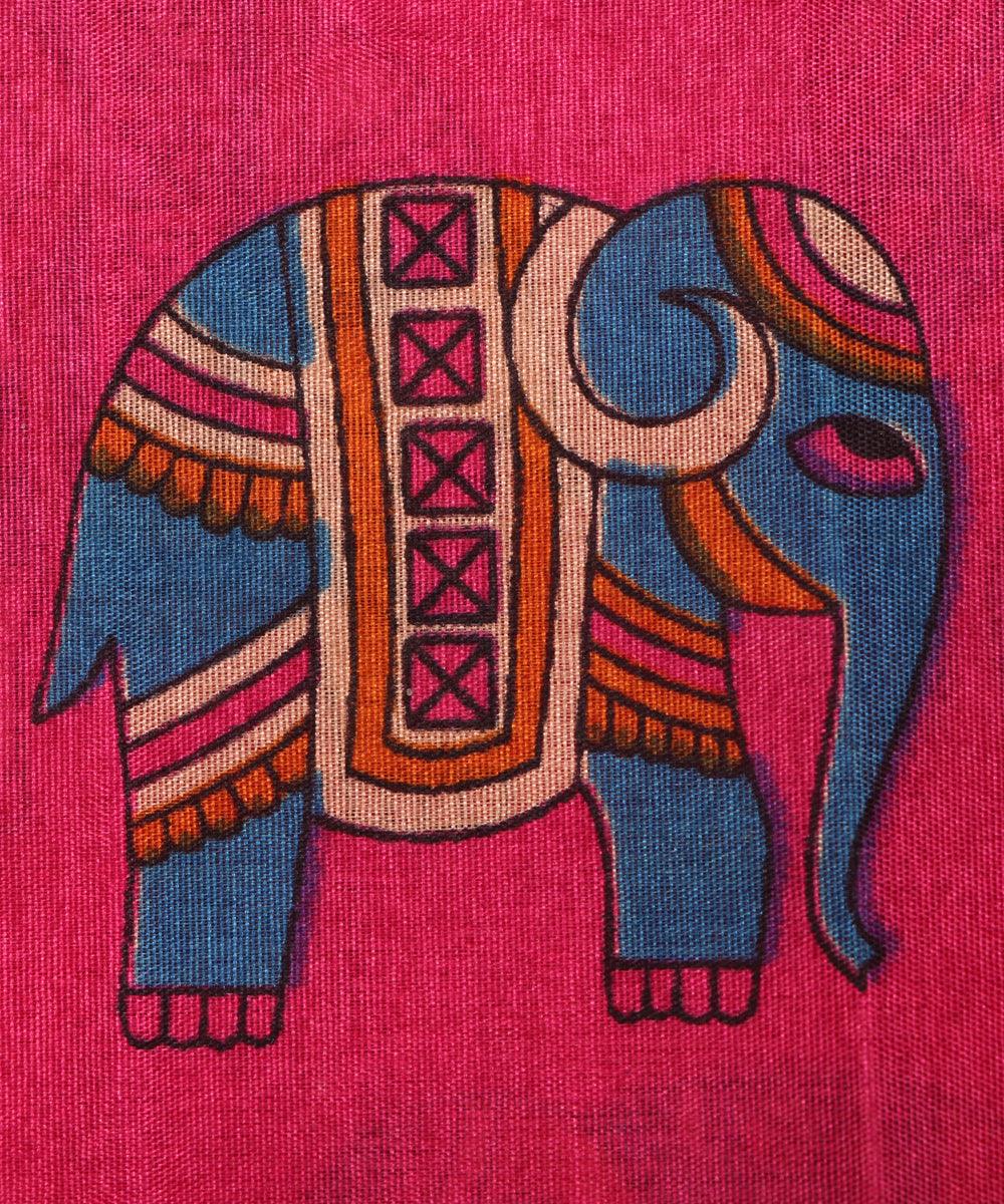 magenta colour animal print manipuri silk fabric