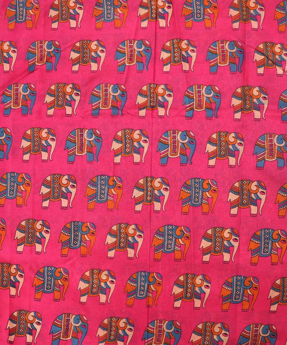 magenta colour animal print manipuri silk fabric