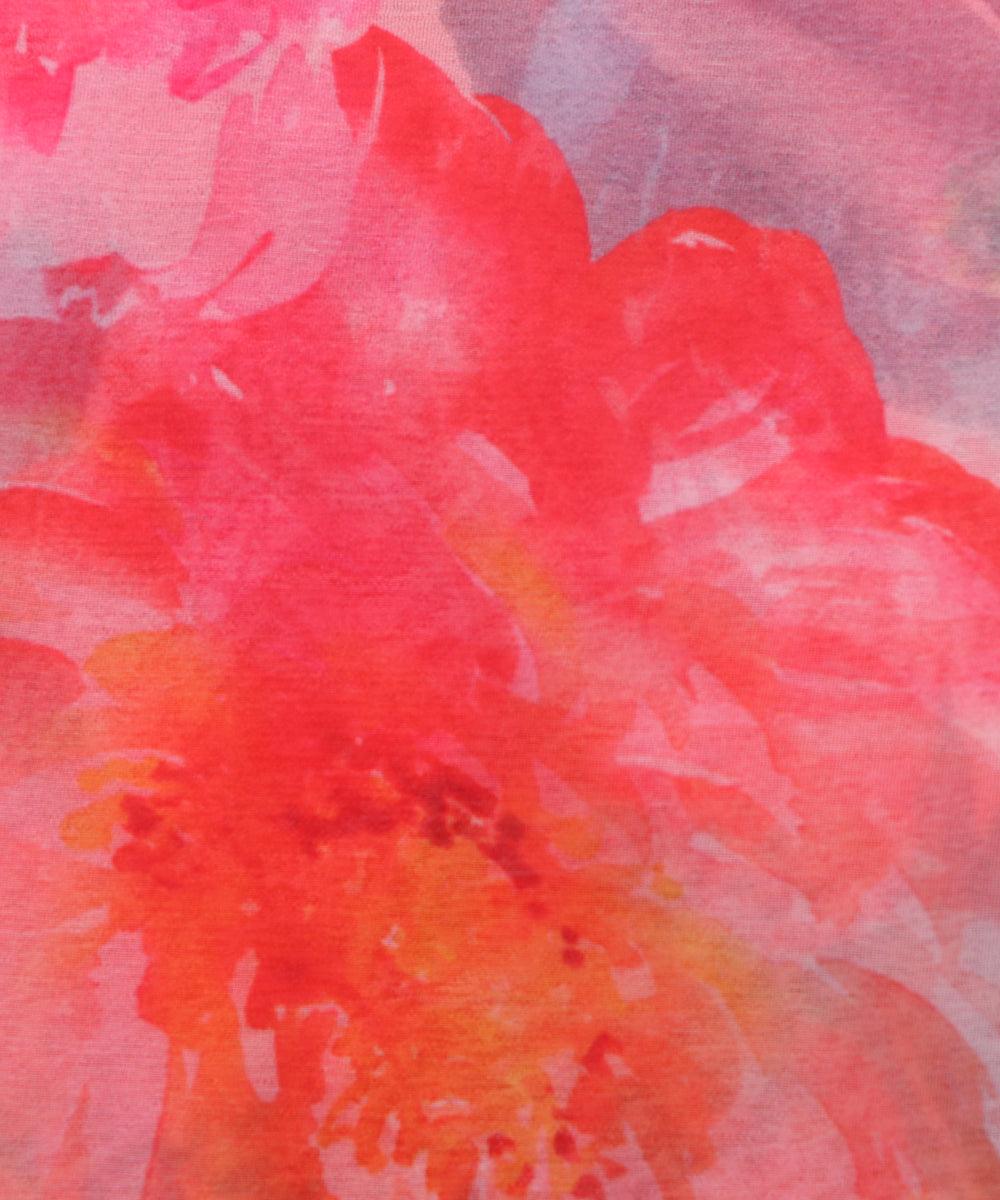 pink colour floral print georgette fabric 1