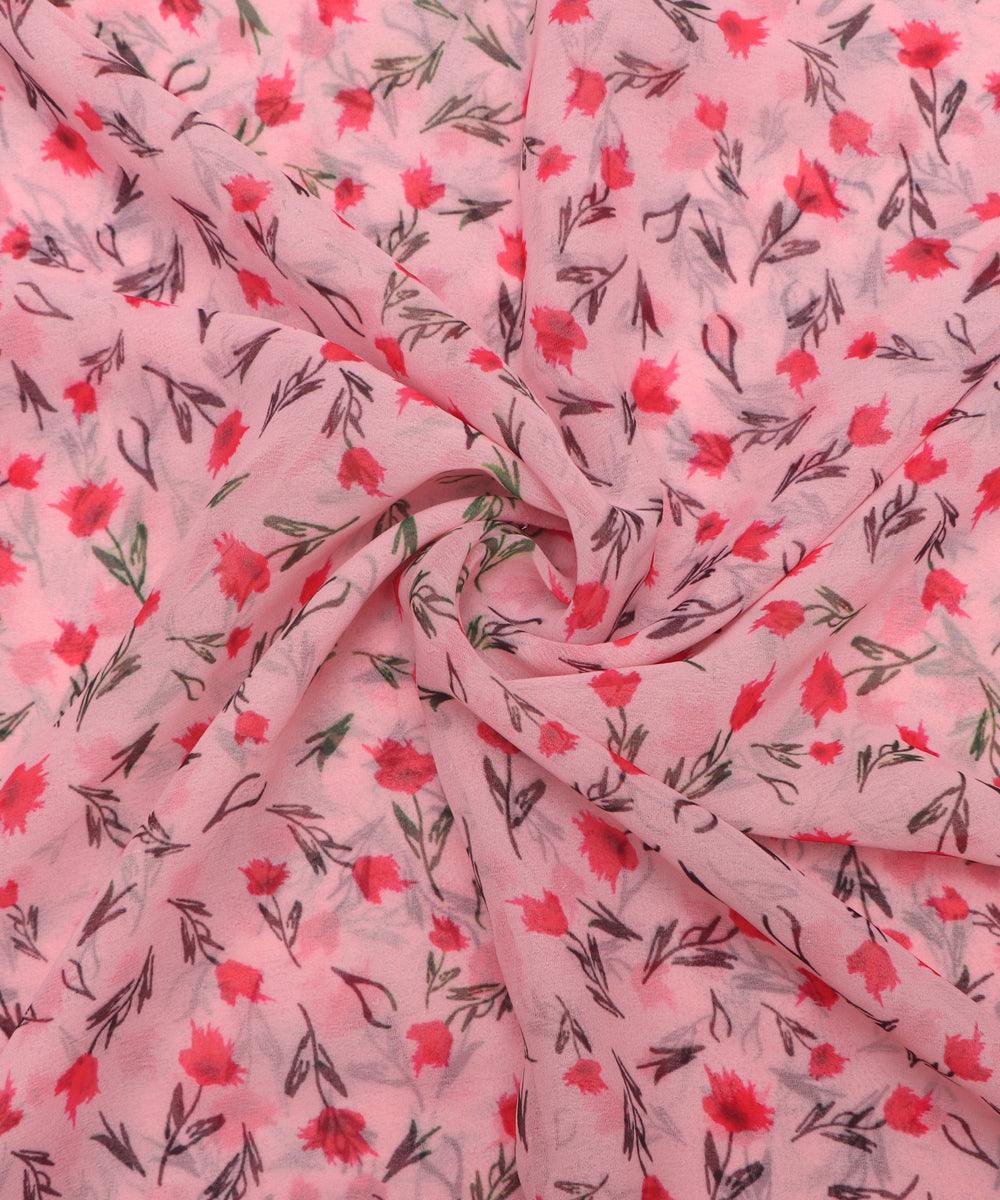 light pink colour floral print georgette fabric