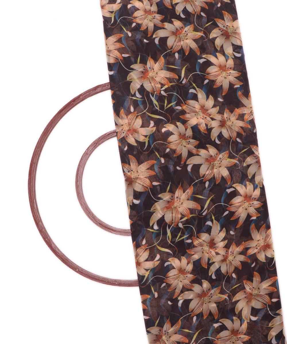 black colour floral print georgette fabric