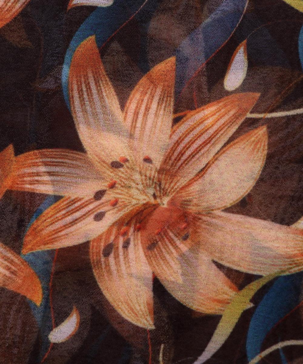 black colour floral print georgette fabric
