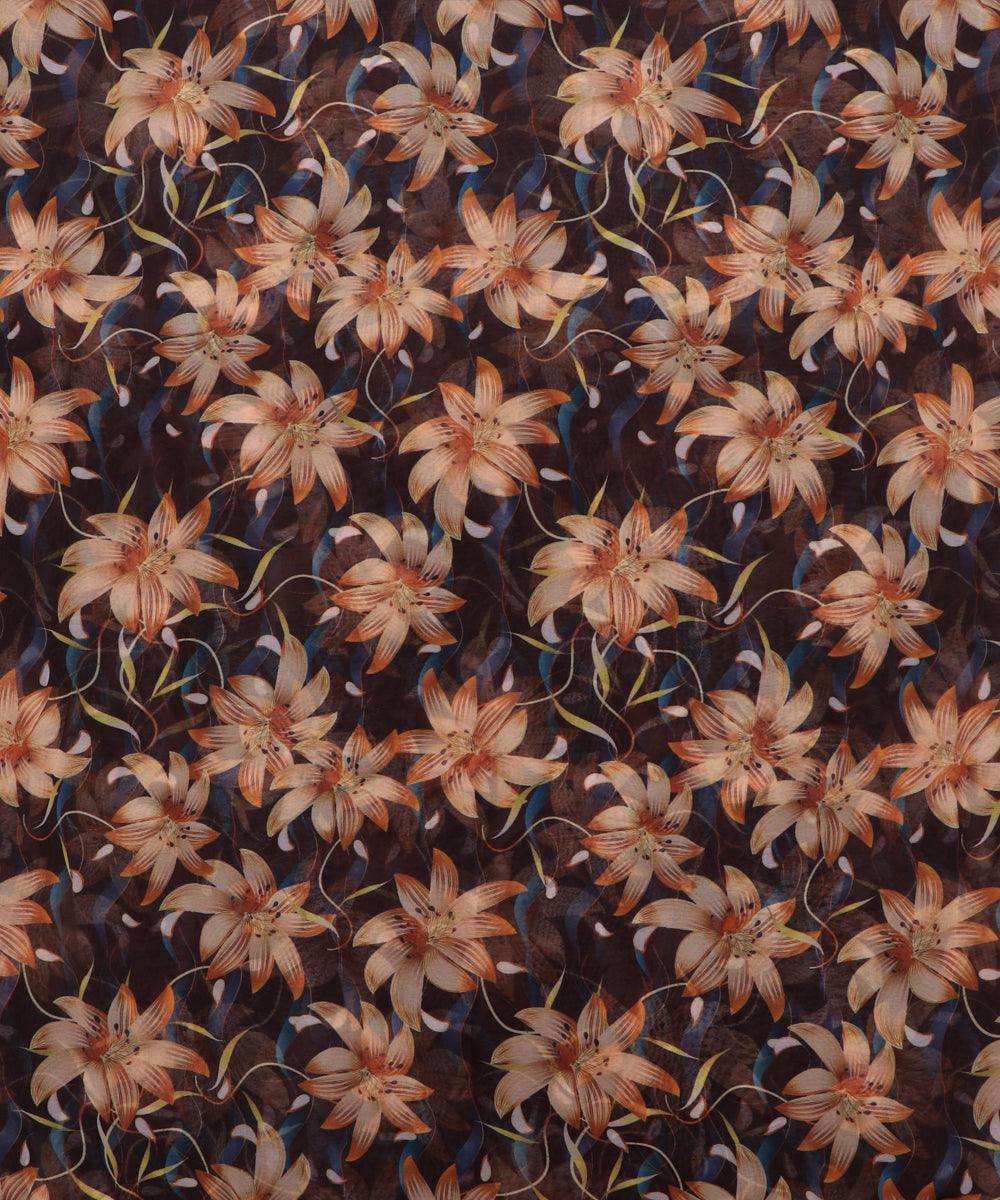 black colour floral print georgette fabric