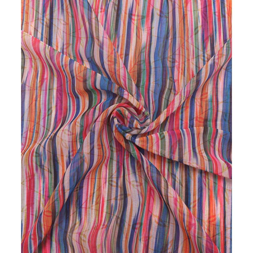 multi colour lining print georgette fabric