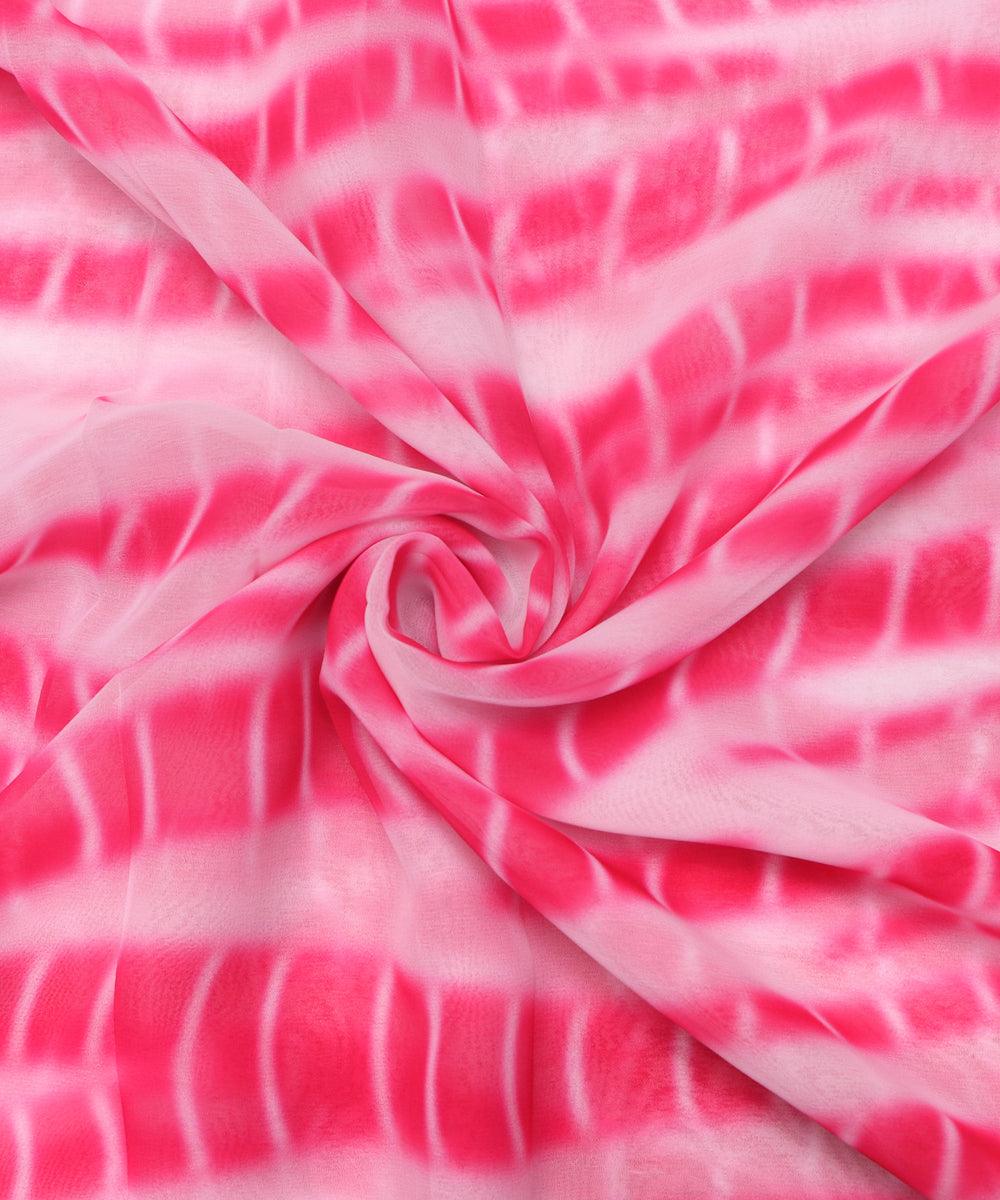 pink colour tie dye print georgette fabric