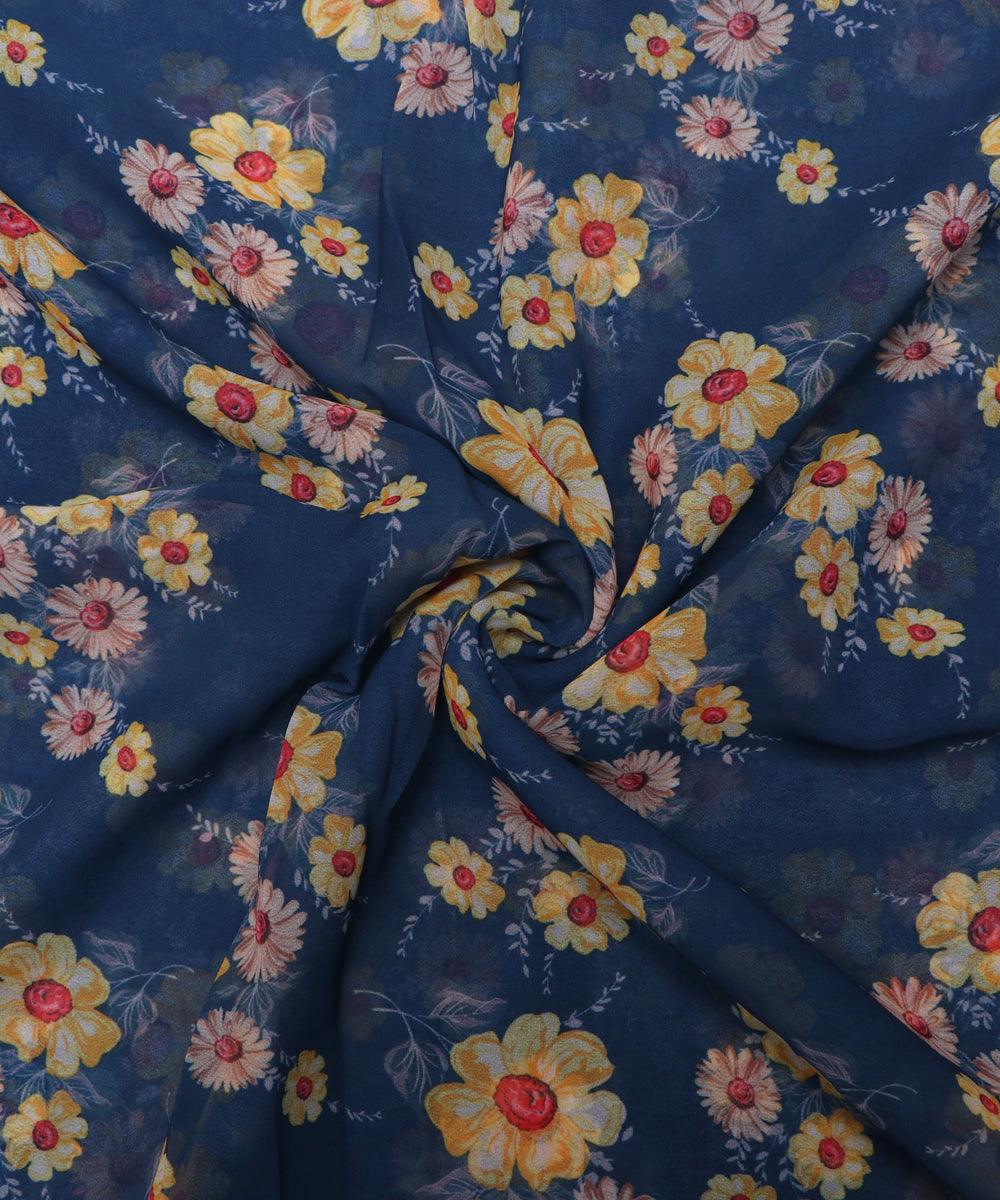 dark blue colour floral print georgette fabric