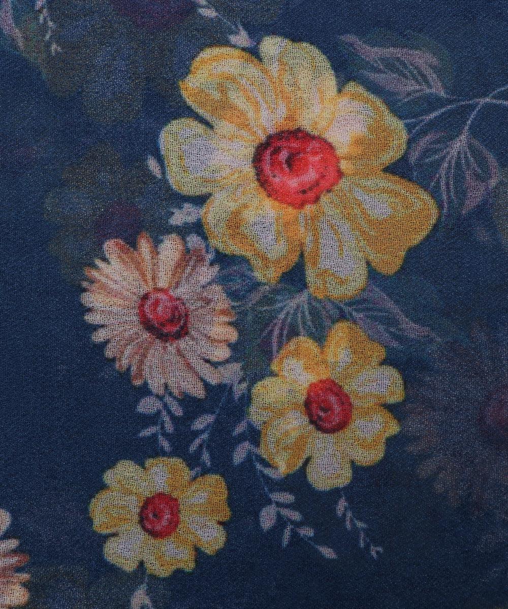 dark blue colour floral print georgette fabric