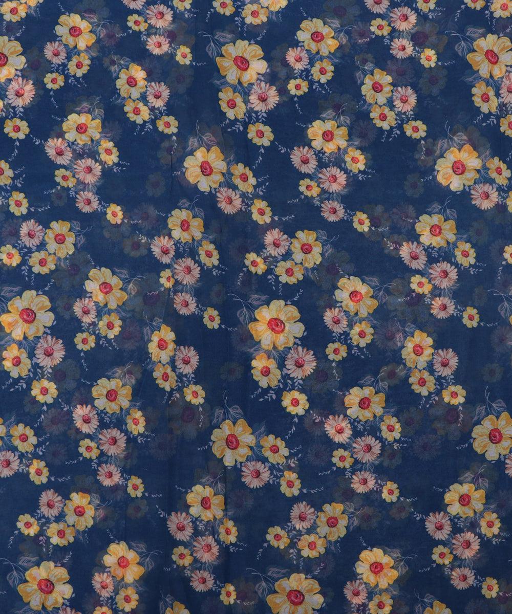 dark blue colour floral print georgette fabric
