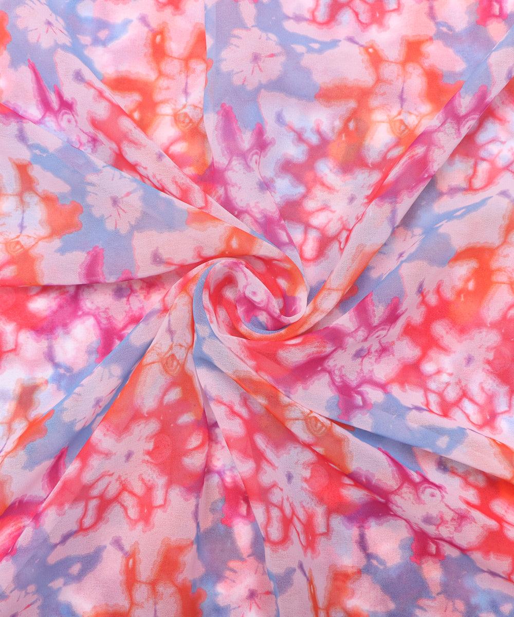 blue colour tie dye print georgette fabric