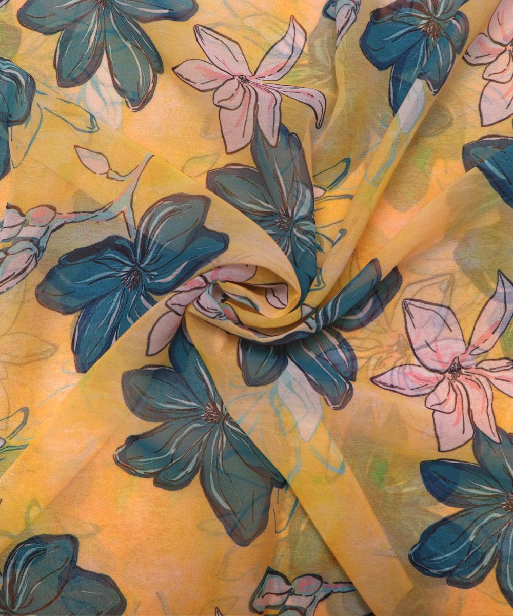 yellow colour floral print georgette fabric