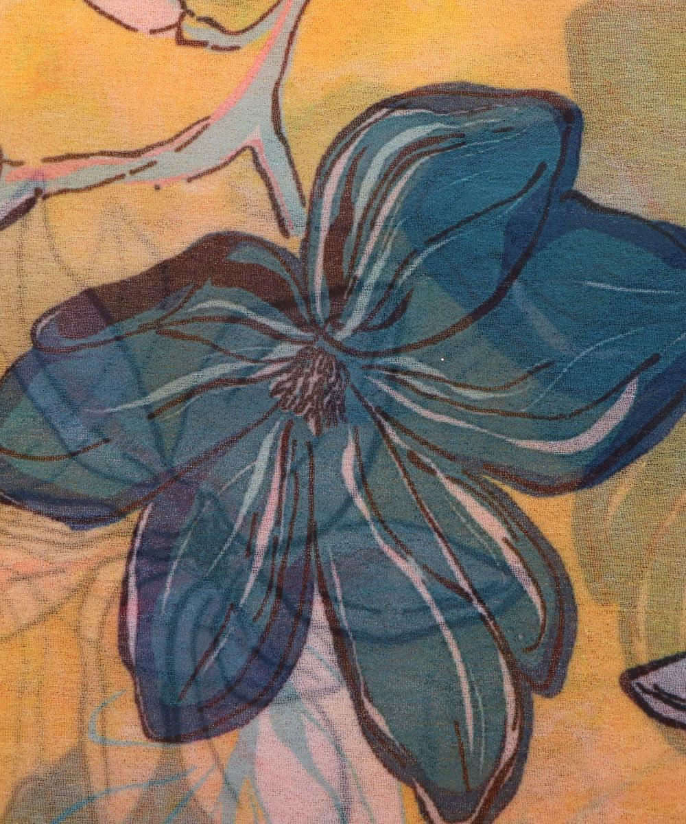 yellow colour floral print georgette fabric
