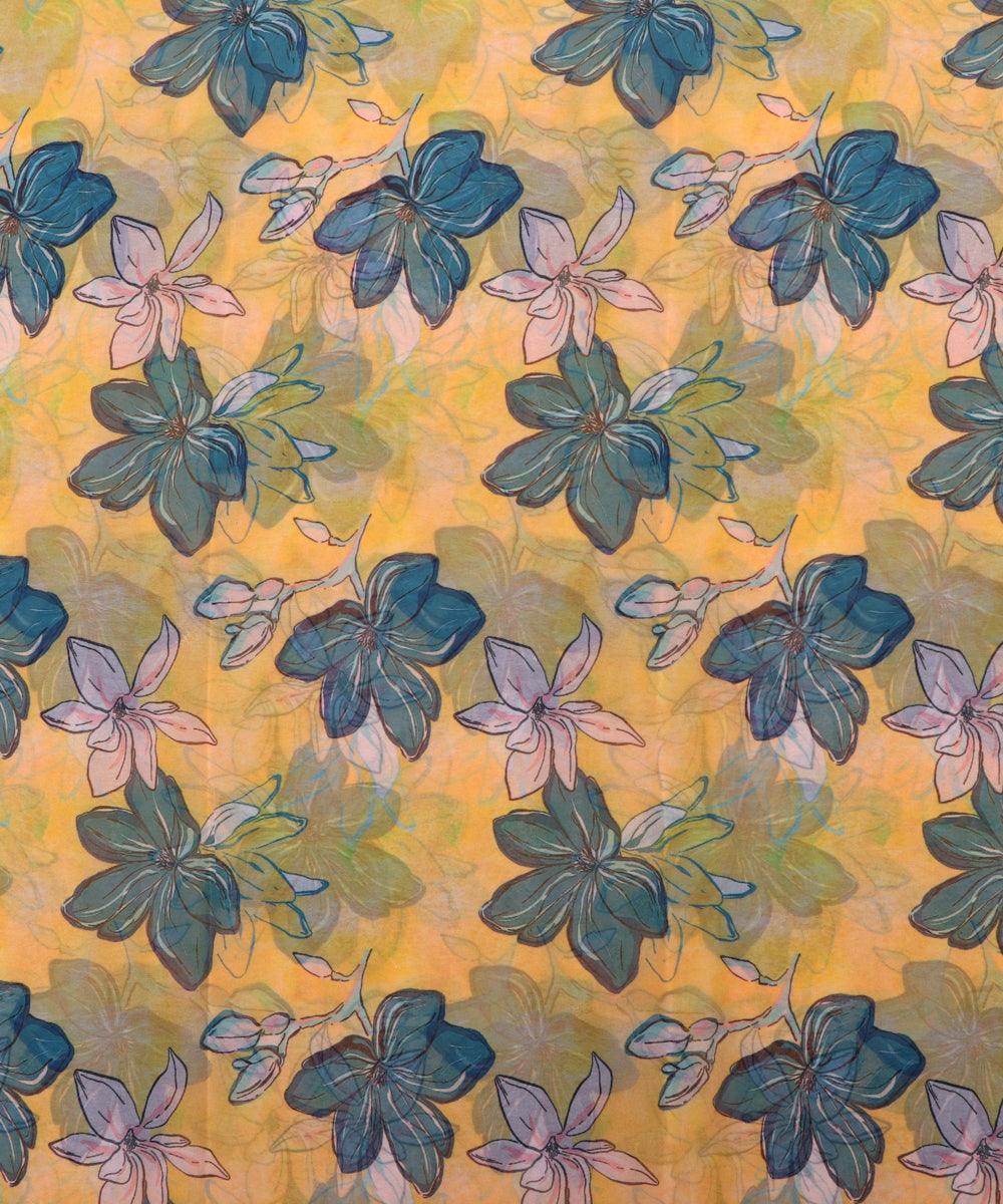 yellow colour floral print georgette fabric