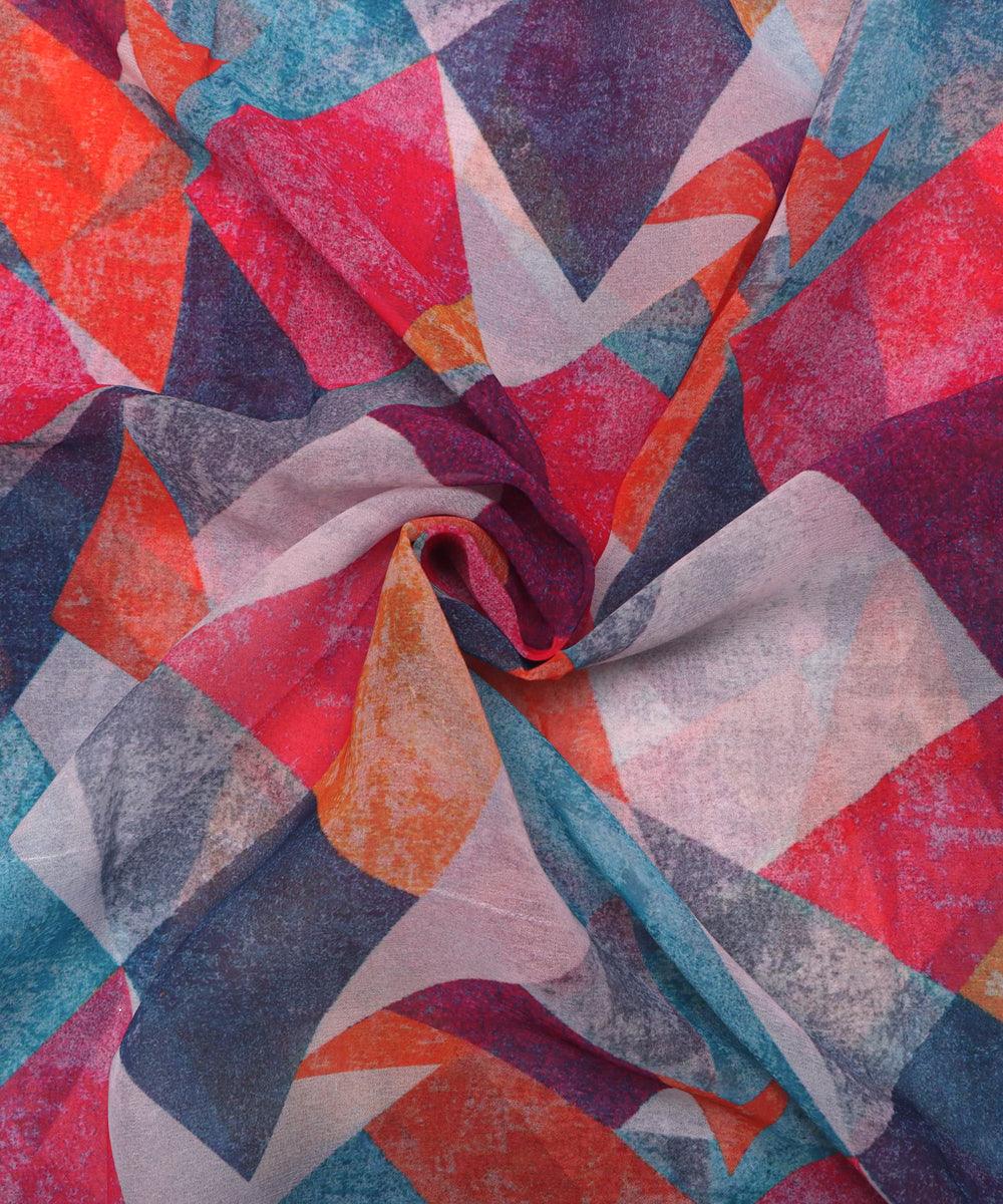multi colour geometric print georgette fabric
