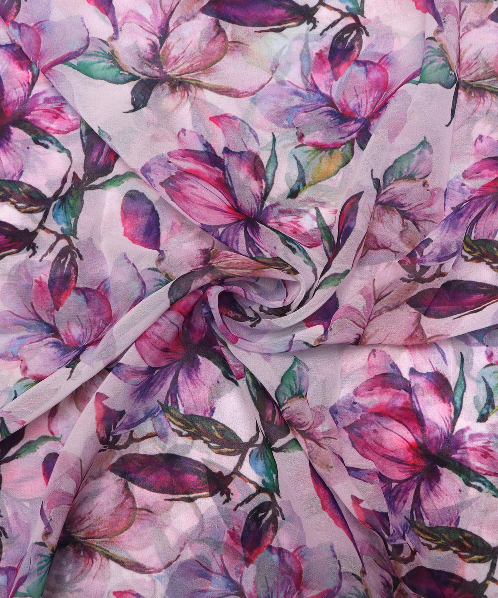 white colour floral print georgette fabric