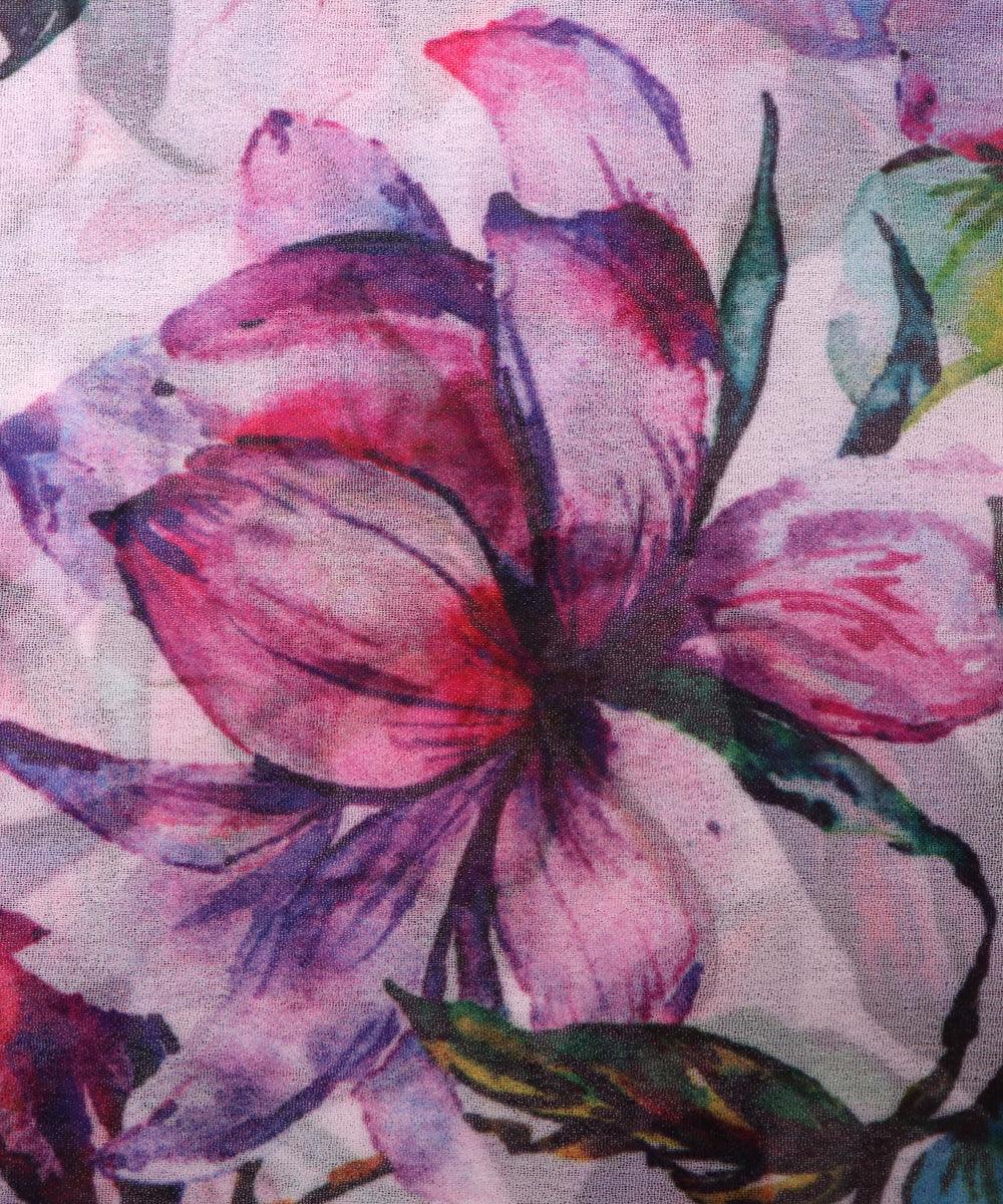 white colour floral print georgette fabric