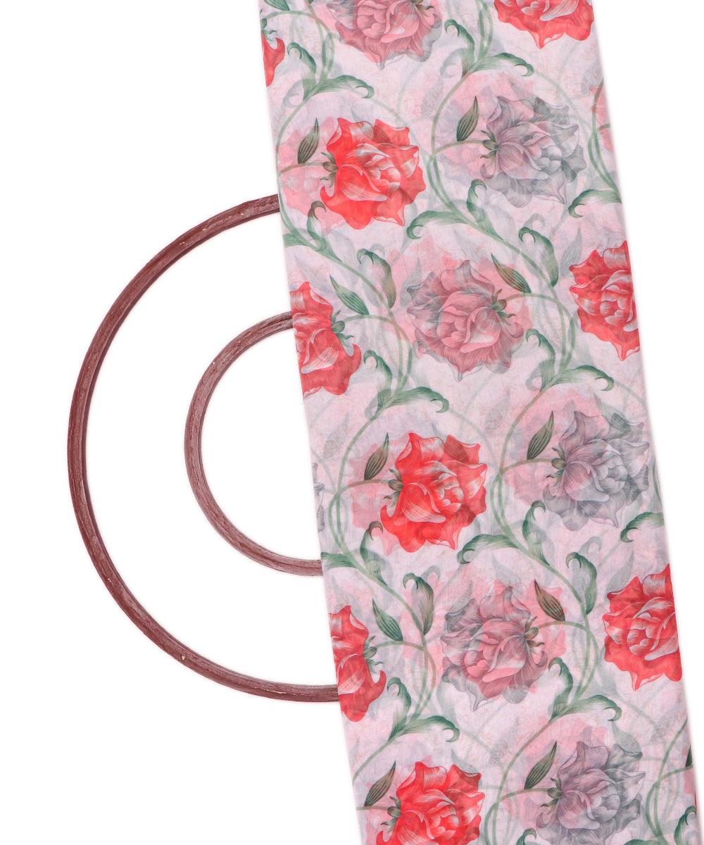white colour floral print georgette fabric 1