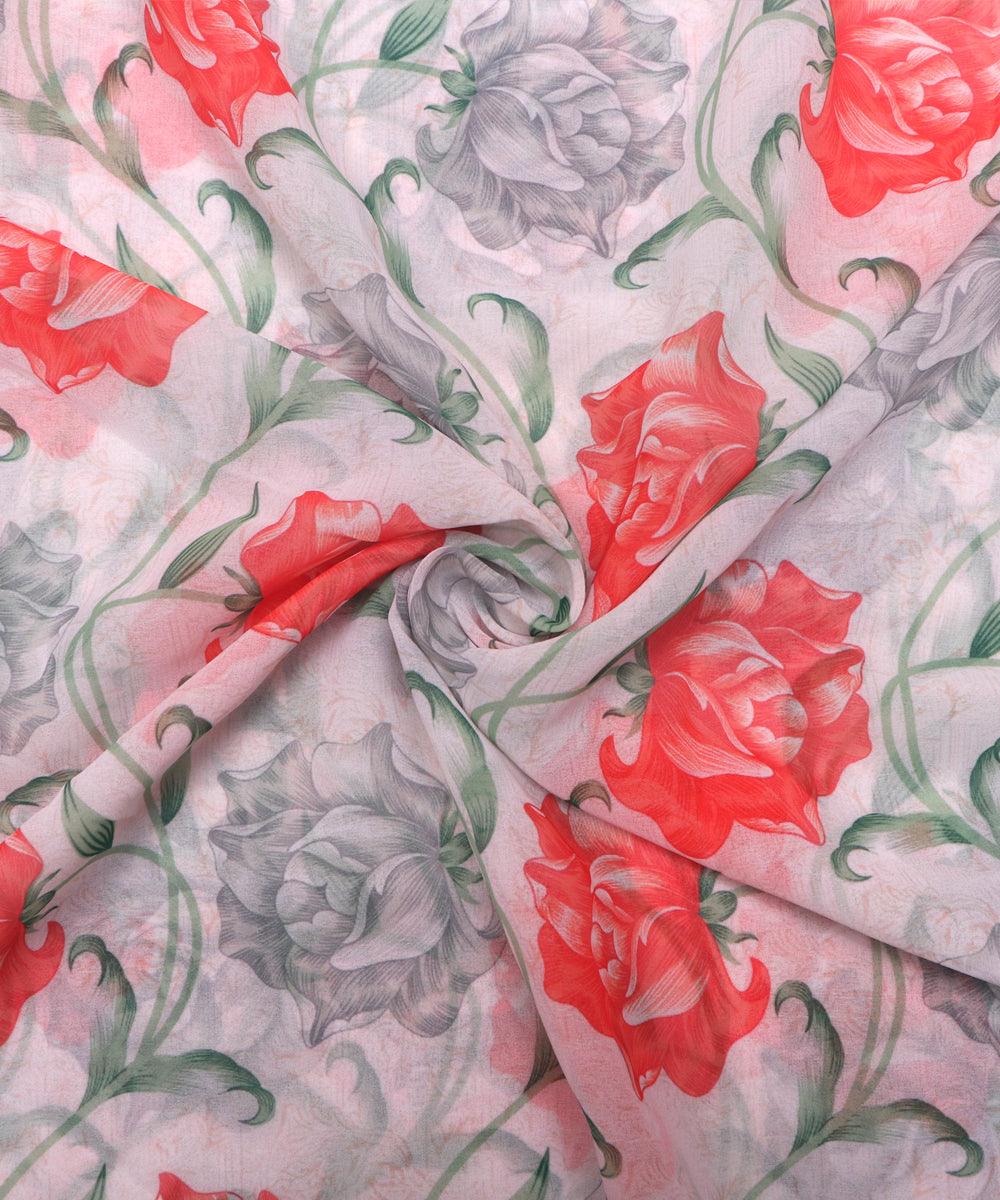 white colour floral print georgette fabric 1