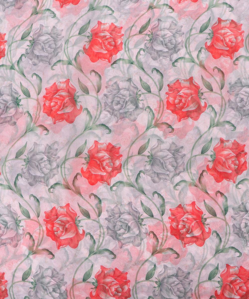 white colour floral print georgette fabric 1