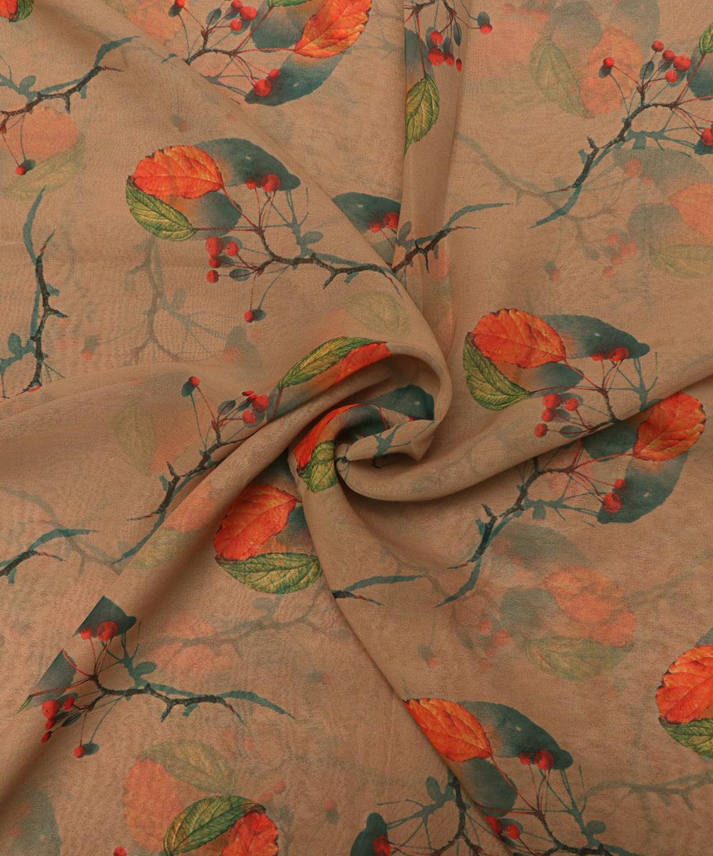 kahki green colour tie dye print georgette fabric
