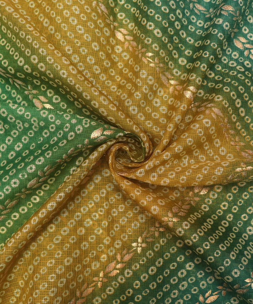 green colour bandhej kota doria foil print fabric