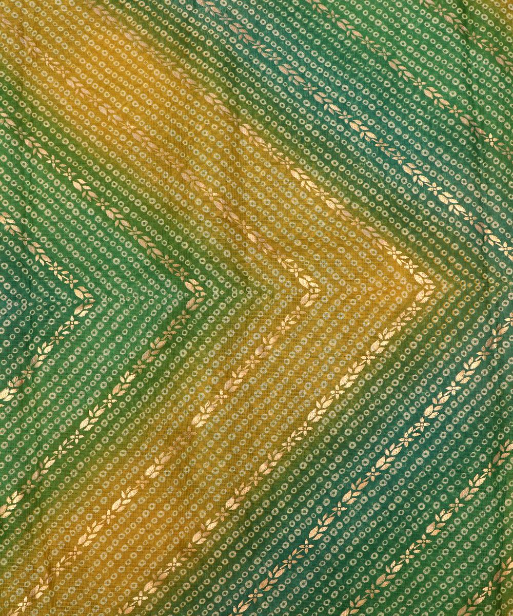 green colour bandhej kota doria foil print fabric