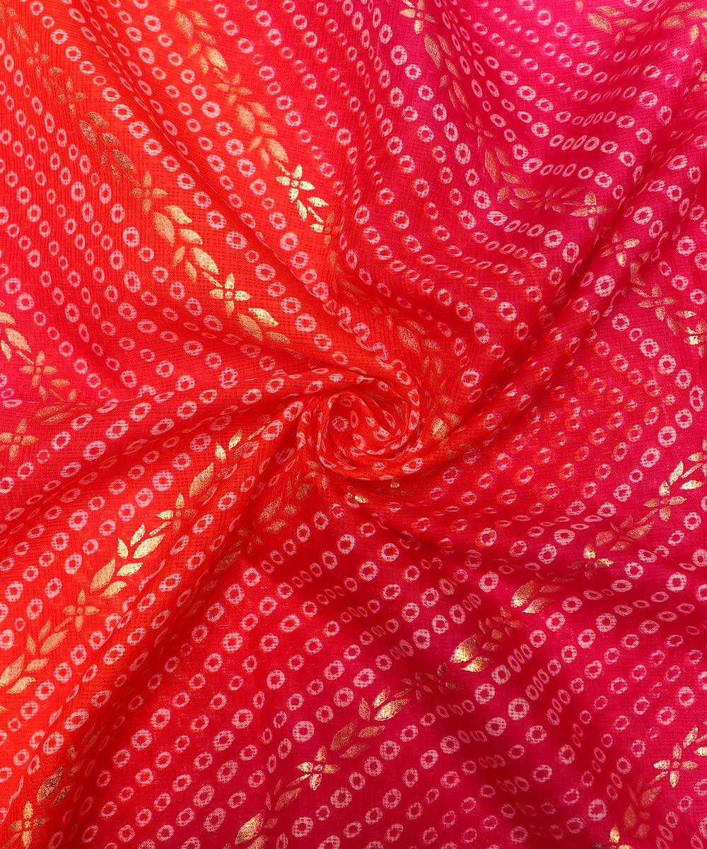 magenta colour bandhej kota doria foil print fabric
