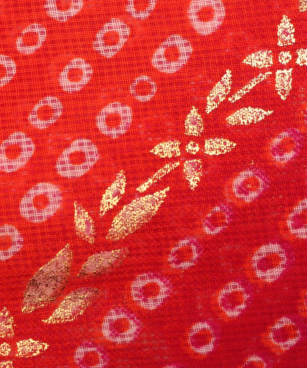 magenta colour bandhej kota doria foil print fabric