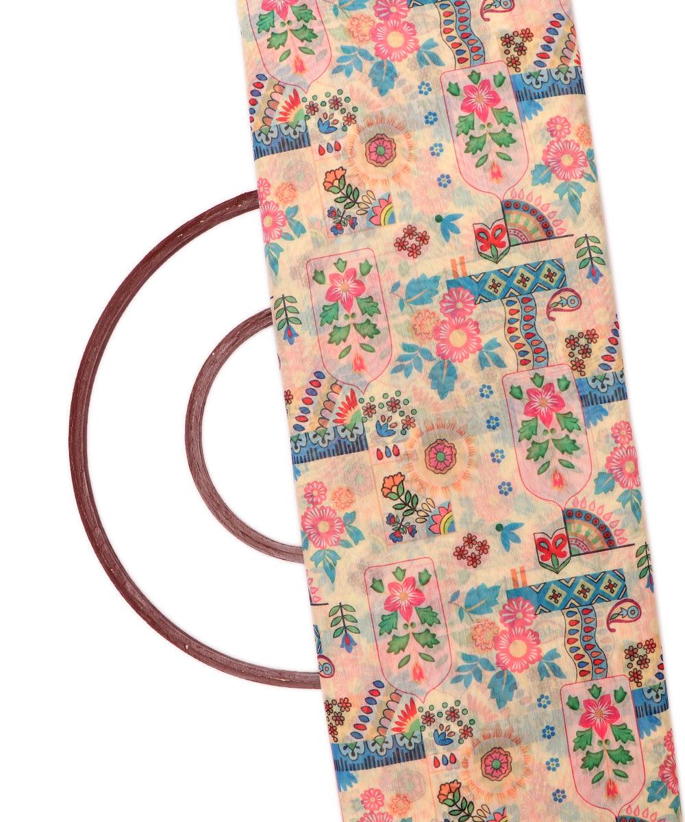 off white flower print chanderi fabric