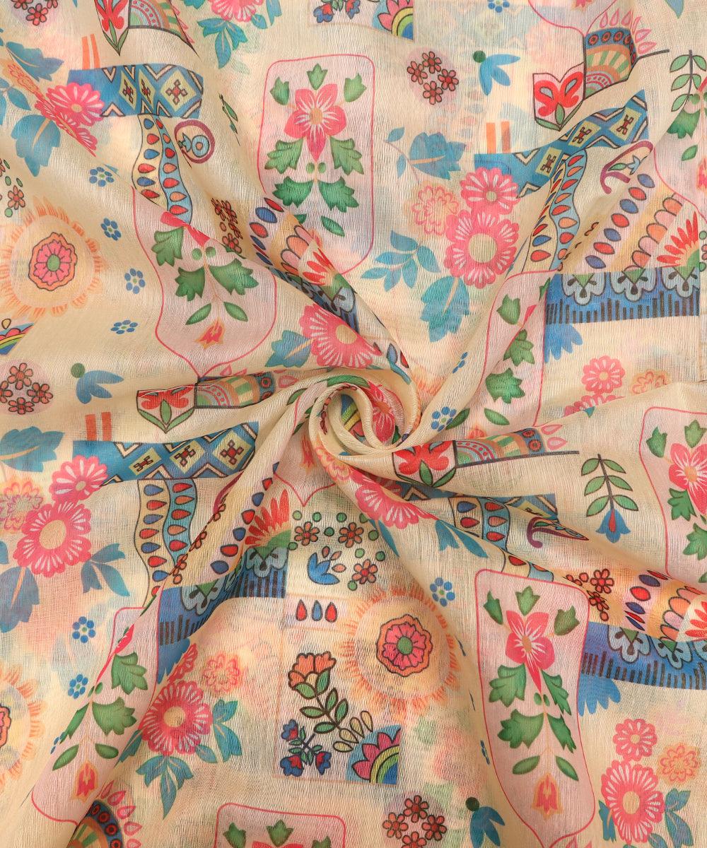 off white flower print chanderi fabric